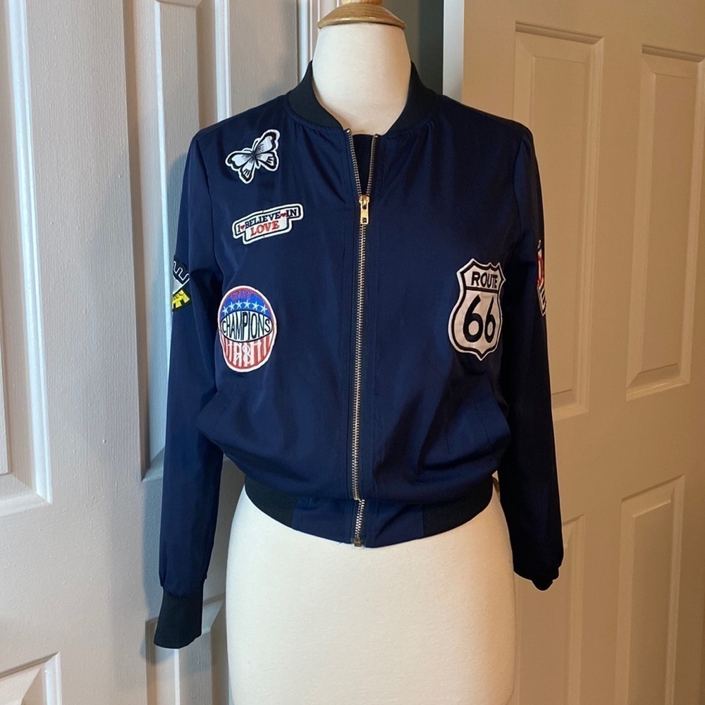 Casting LA Patched Zip Up Jacket Navy Blue Size Small in Like New Condition